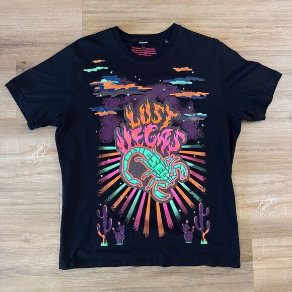 Diesel Lust Vegas Black Shirt Neon Green Pink Orange Scorpion Graphic Size XL - Picture 1 of 4